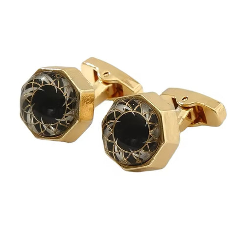 Crystal gold red round cufflinks