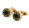 Crystal gold round black cufflinks