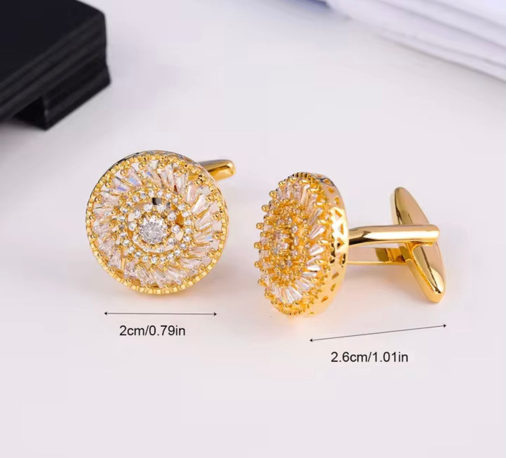 Crystal gold white round cufflinks