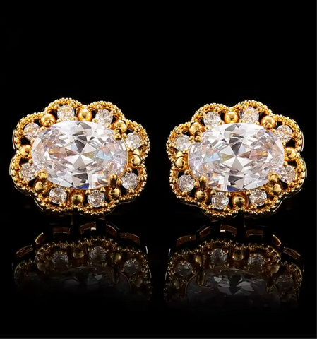 Crystal gold round cufflinks