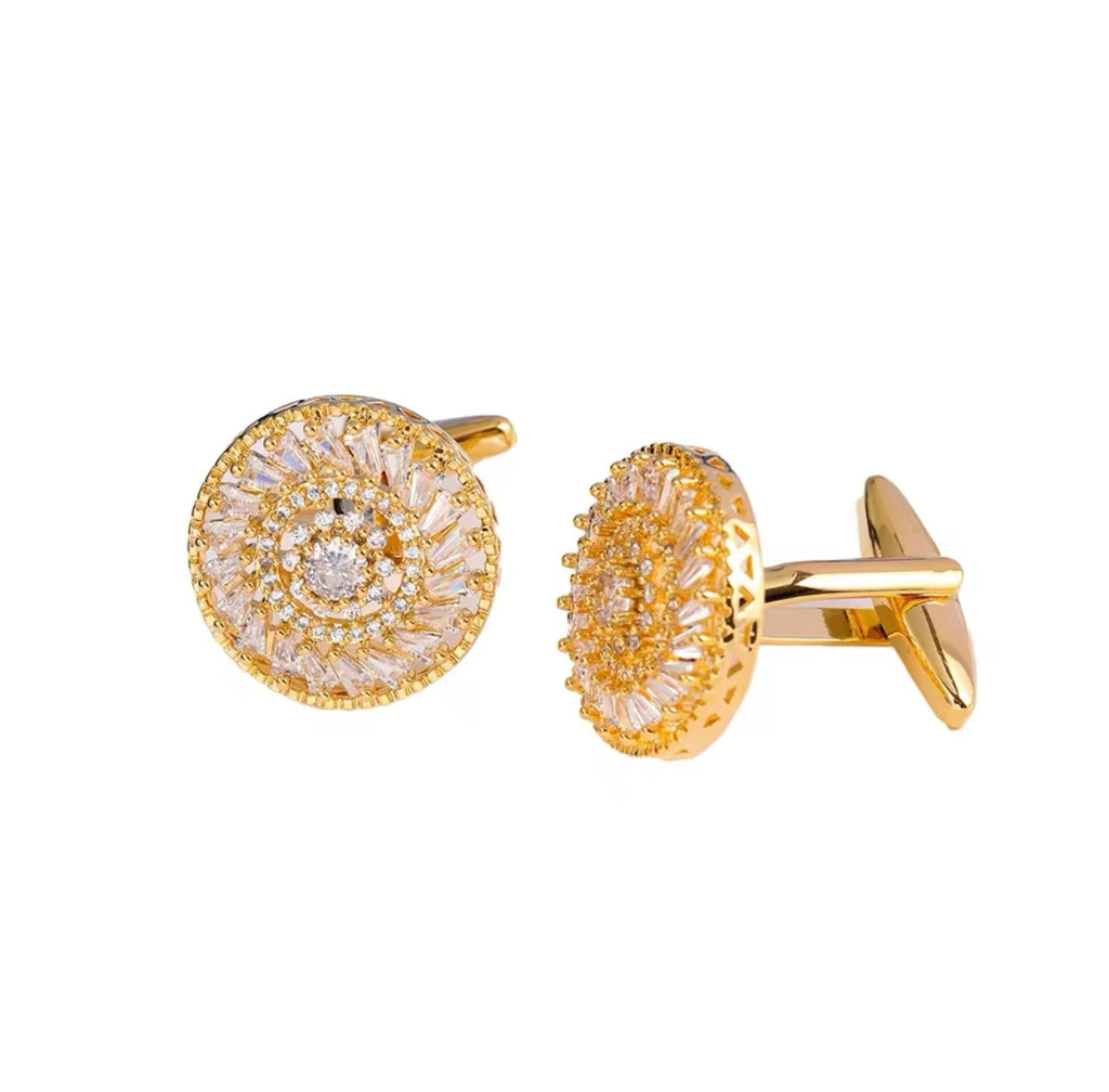 Crystal gold white round cufflinks