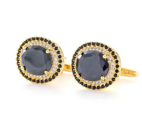 Crystal gold round cufflinks