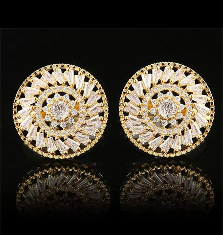 Crystal gold round cufflinks