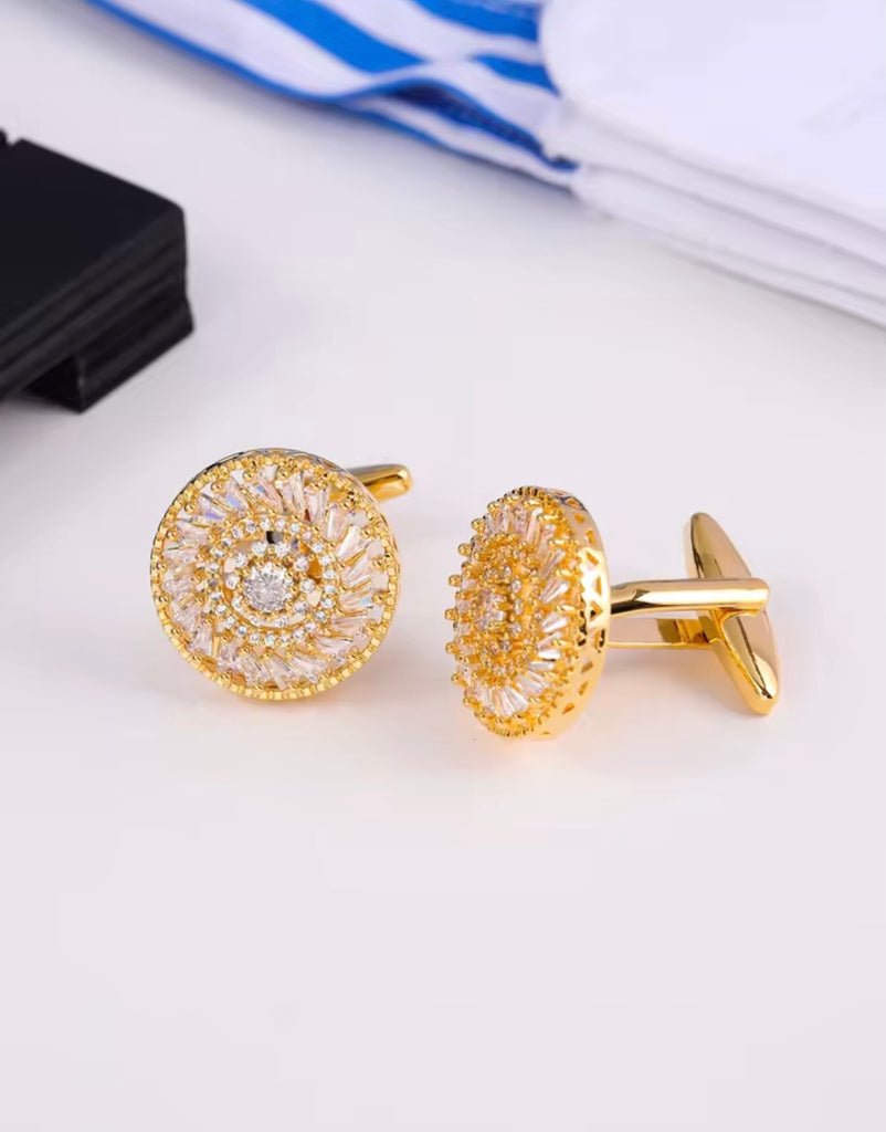 Crystal gold white round cufflinks