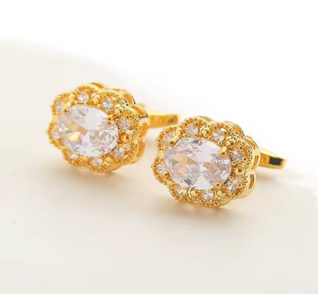 Crystal gold white cufflinks