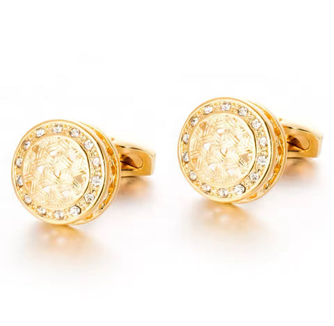 Crystal gold red round cufflinks