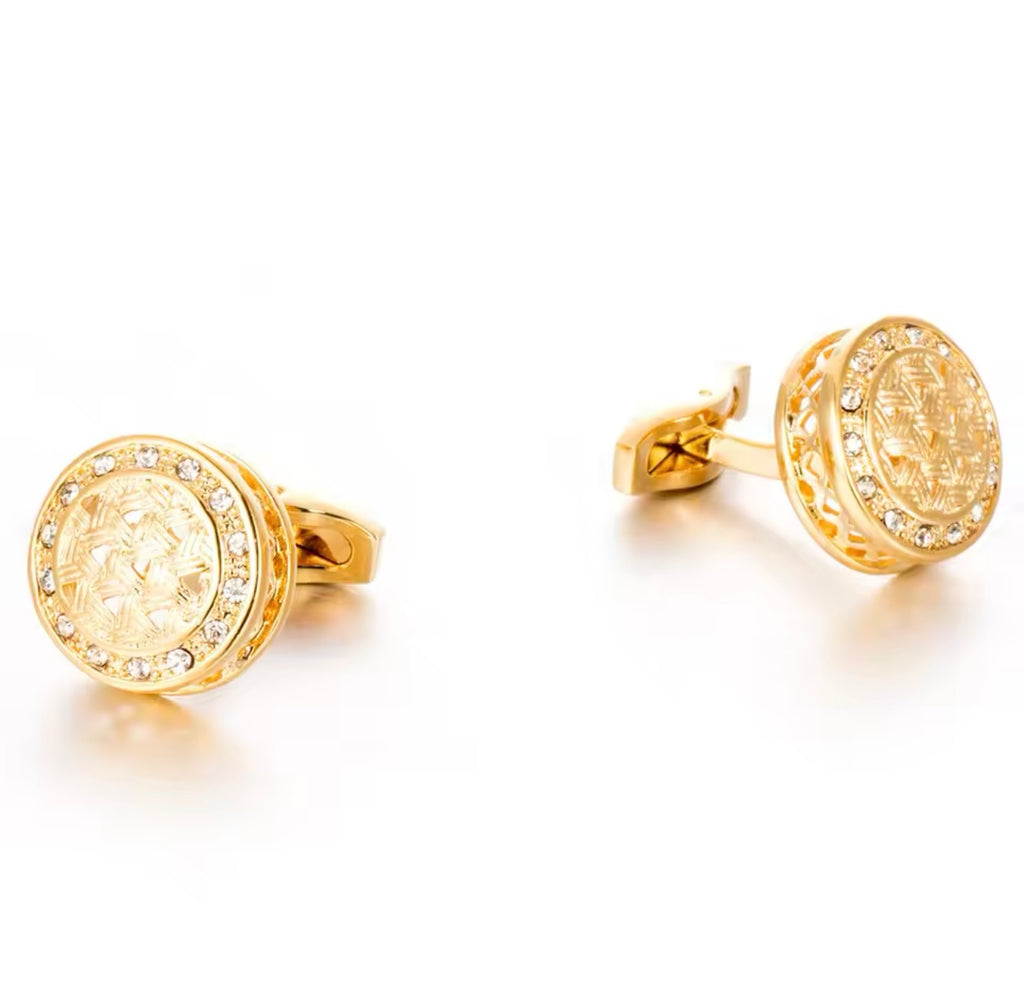 Crystal gold round cufflinks