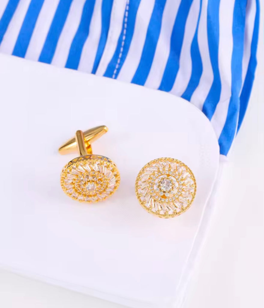 Crystal gold white round cufflinks