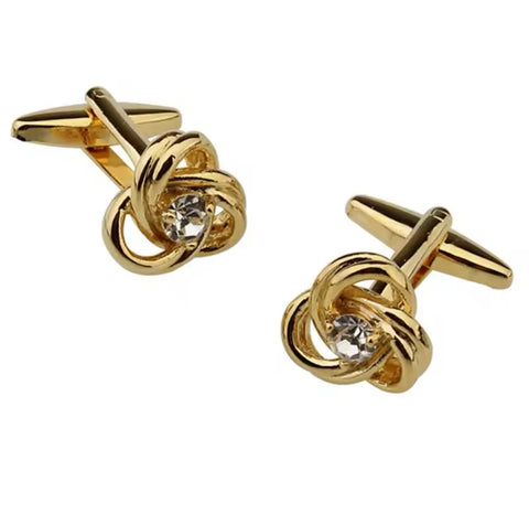 Crystal gold round cufflinks