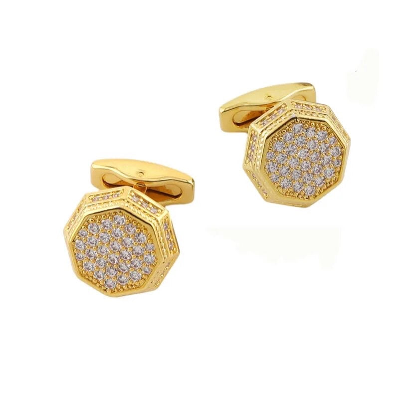 FRENCH RHINESTONE GOLD CRYSTAL CUFFLINKS