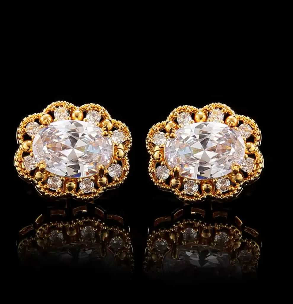 Crystal gold white cufflinks