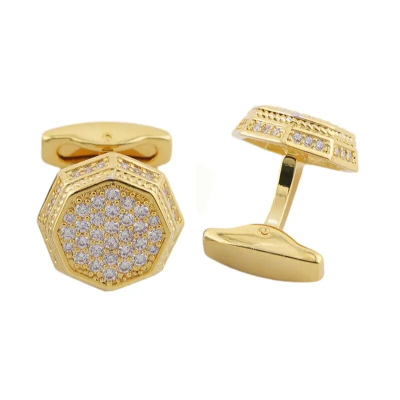 FRENCH RHINESTONE GOLD CRYSTAL CUFFLINKS