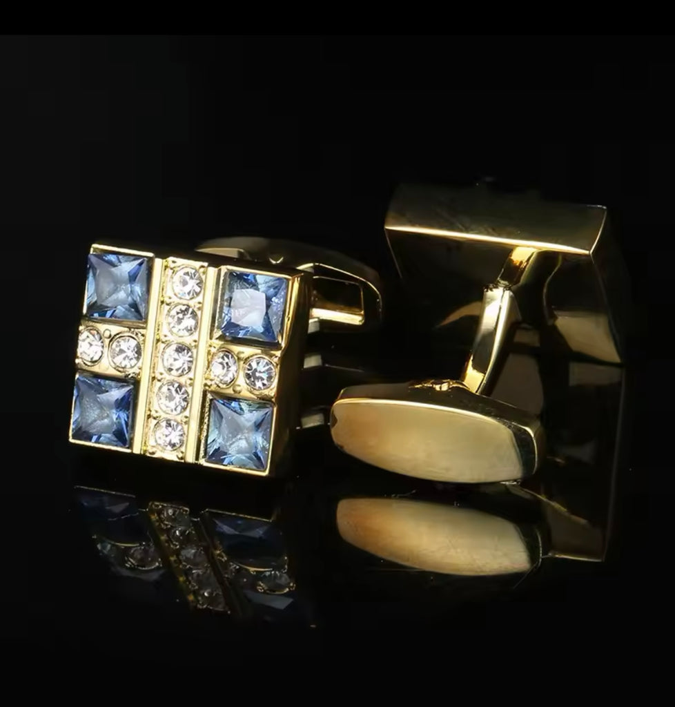 Gold Square blue crystal cufflinks