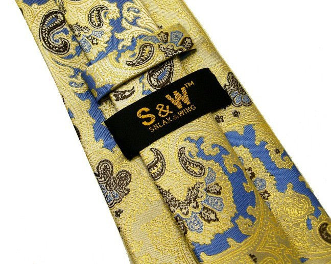 Paisley Yellow Blue Tie, 100% Silk