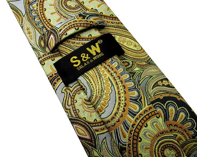 Paisley Multicolour Green Yellow Tie, 100% Silk