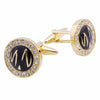 Round Gold Plated Black Enamel Cufflinks