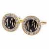 Round Gold Plated Black Enamel Cufflinks