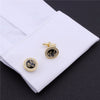 Round Gold Plated Black Enamel Cufflinks