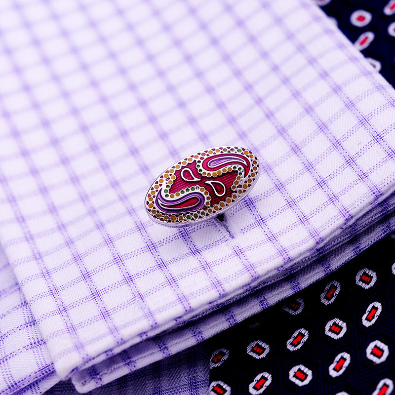 Pink silver enamel cufflinks